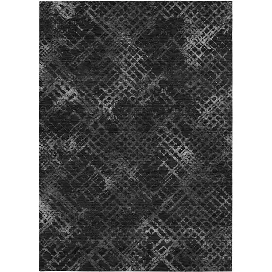 Charcoal Gray And Silver Geometric Washable Indoor Outdoor Area Rug Photo 6