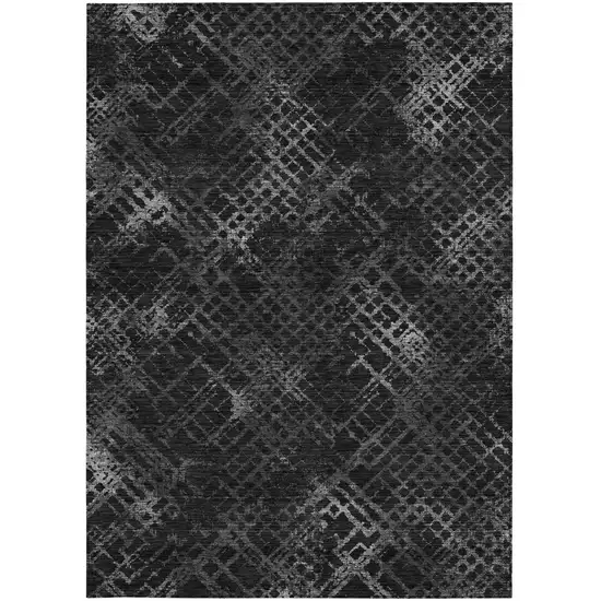 Charcoal Gray And Silver Geometric Washable Indoor Outdoor Area Rug Photo 6