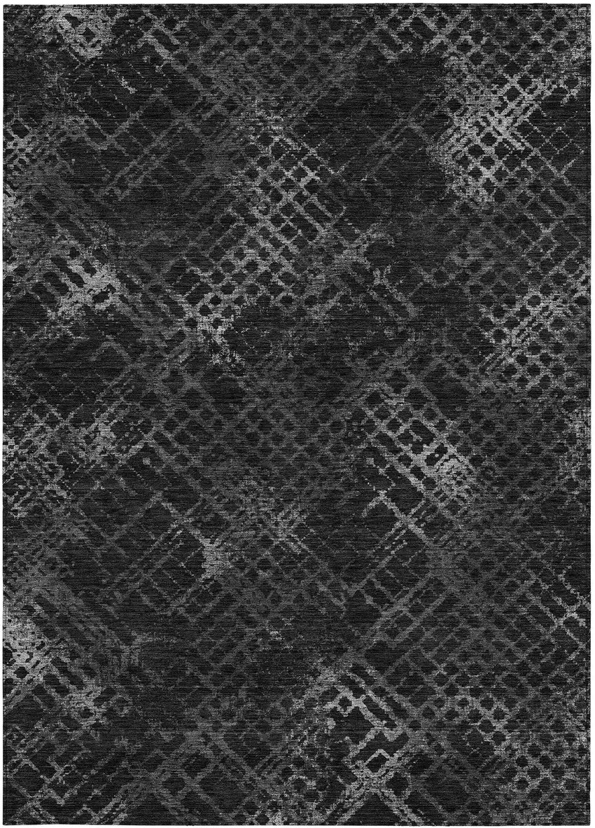 Charcoal Gray And Silver Geometric Washable Indoor Outdoor Area Rug Photo 6