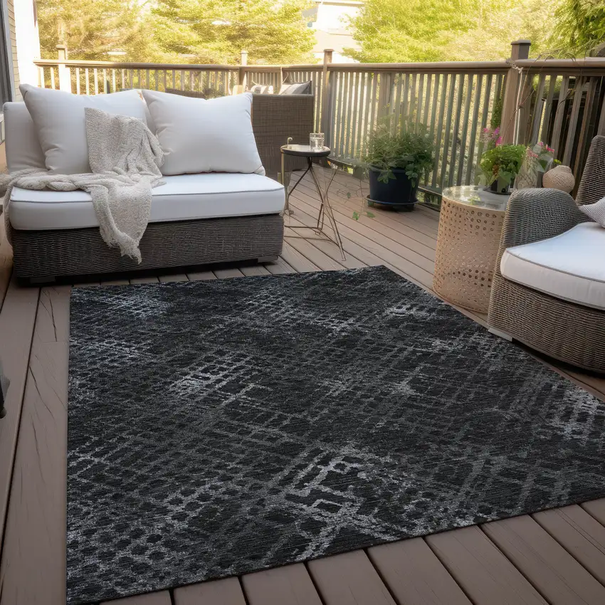 Charcoal Gray And Silver Geometric Washable Indoor Outdoor Area Rug Photo 7