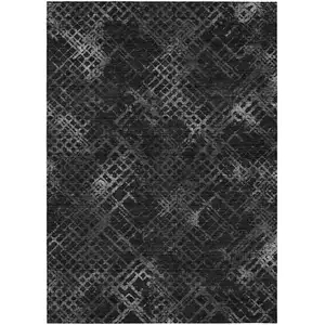 Photo of Charcoal Gray And Silver Geometric Washable Indoor Outdoor Area Rug