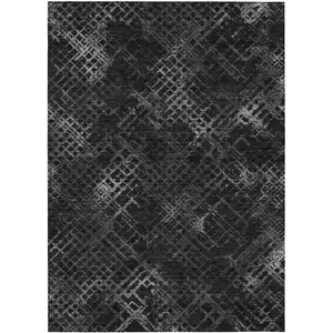 Photo of Charcoal Gray And Silver Geometric Washable Indoor Outdoor Area Rug