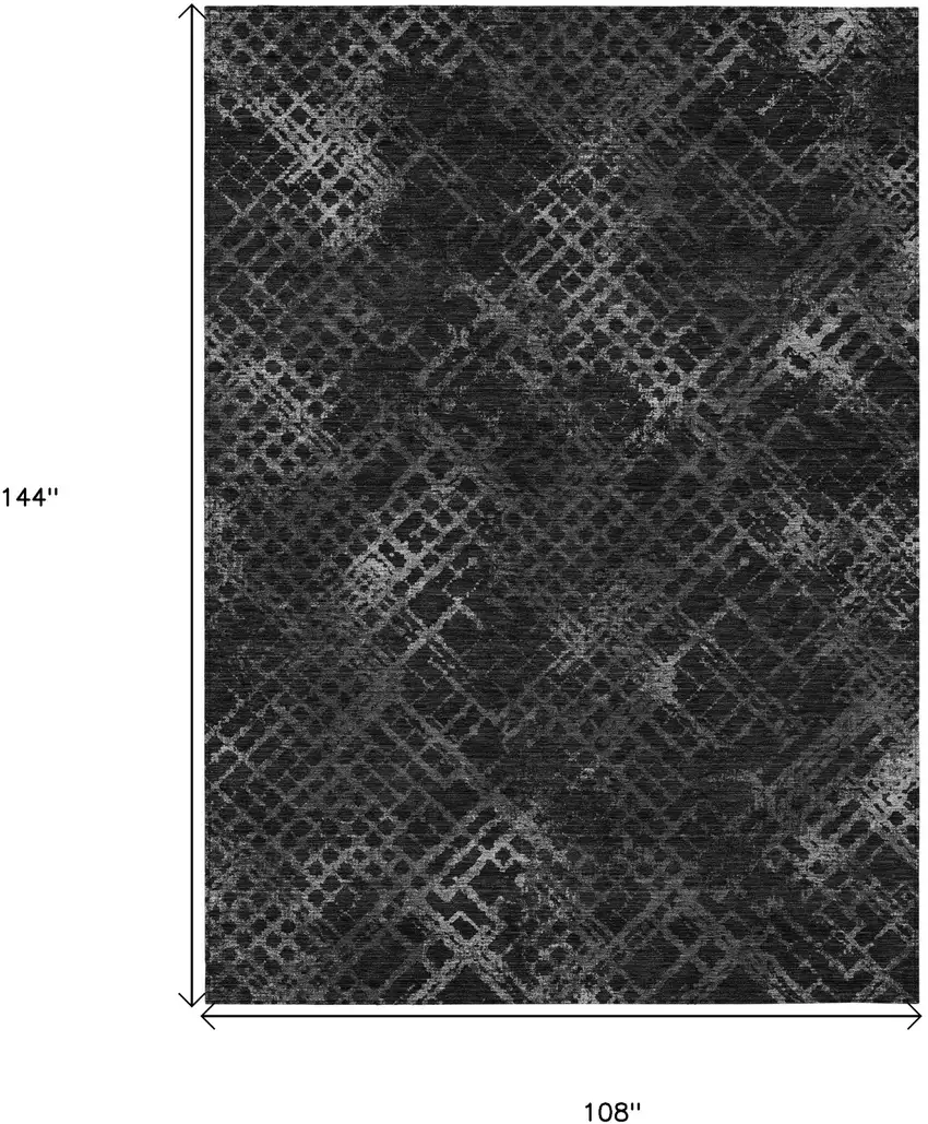 Charcoal Gray And Silver Geometric Washable Indoor Outdoor Area Rug Photo 3