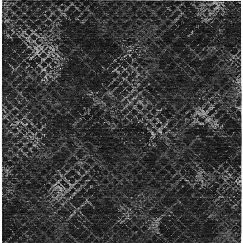 Charcoal Gray And Silver Geometric Washable Indoor Outdoor Area Rug Photo 7