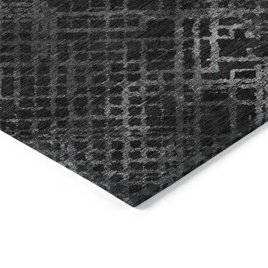 Charcoal Gray And Silver Geometric Washable Indoor Outdoor Area Rug Photo 5