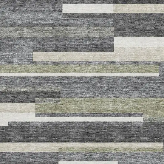 Charcoal Gray And Silver Striped Washable Area Rug With UV Protection Photo 3