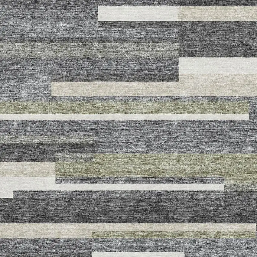 Charcoal Gray And Silver Striped Washable Area Rug With UV Protection Photo 3