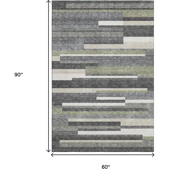 Charcoal Gray And Silver Striped Washable Area Rug With UV Protection Photo 3