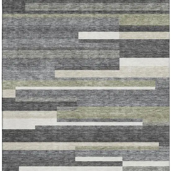 Charcoal Gray And Silver Striped Washable Area Rug With UV Protection Photo 4