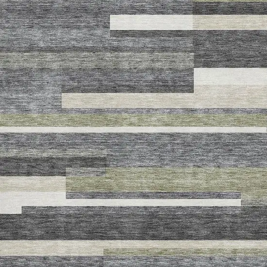 Charcoal Gray And Silver Striped Washable Area Rug With UV Protection Photo 3