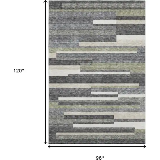 Charcoal Gray And Silver Striped Washable Area Rug With UV Protection Photo 3