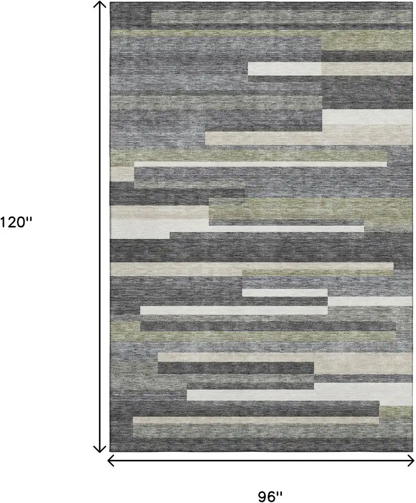 Charcoal Gray And Silver Striped Washable Area Rug With UV Protection Photo 3