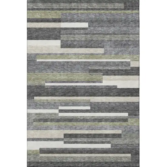 Charcoal Gray And Silver Striped Washable Area Rug With UV Protection Photo 4