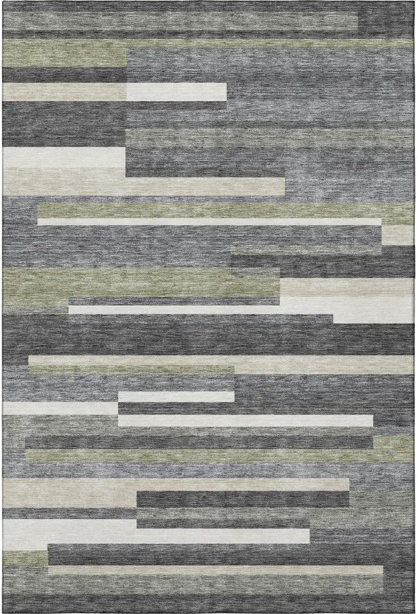 Charcoal Gray And Silver Striped Washable Area Rug With UV Protection Photo 4