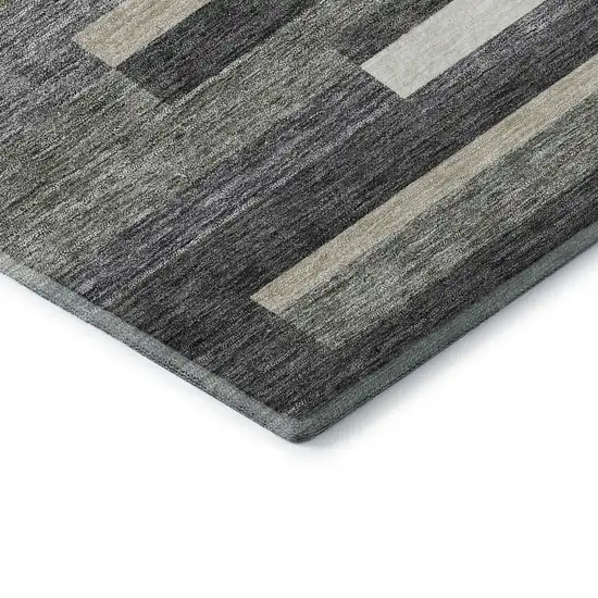 Charcoal Gray And Silver Striped Washable Area Rug With UV Protection Photo 8