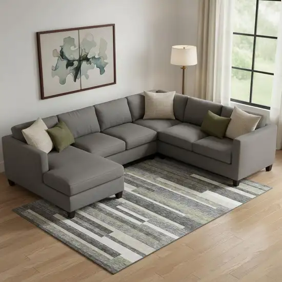 Charcoal Gray And Silver Striped Washable Area Rug With UV Protection Photo 1