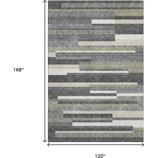 Charcoal Gray And Silver Striped Washable Area Rug With UV Protection Photo 3