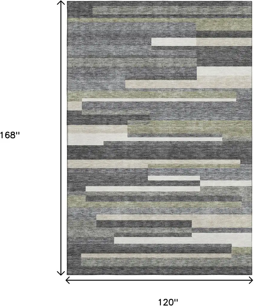 Charcoal Gray And Silver Striped Washable Area Rug With UV Protection Photo 3