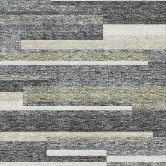 Charcoal Gray And Silver Striped Washable Area Rug With UV Protection Photo 3