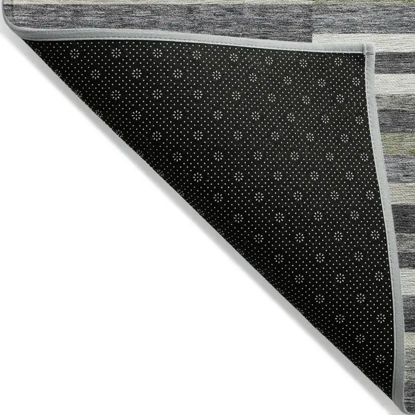 Charcoal Gray And Silver Striped Washable Indoor Outdoor Area Rug Photo 3