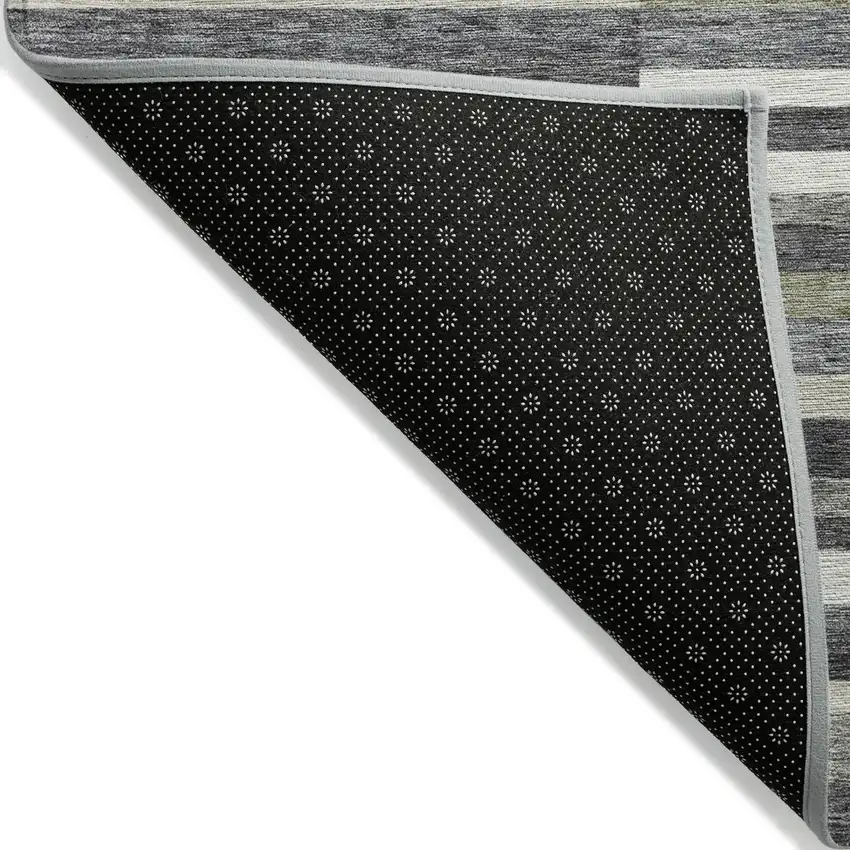 Charcoal Gray And Silver Striped Washable Indoor Outdoor Area Rug Photo 2
