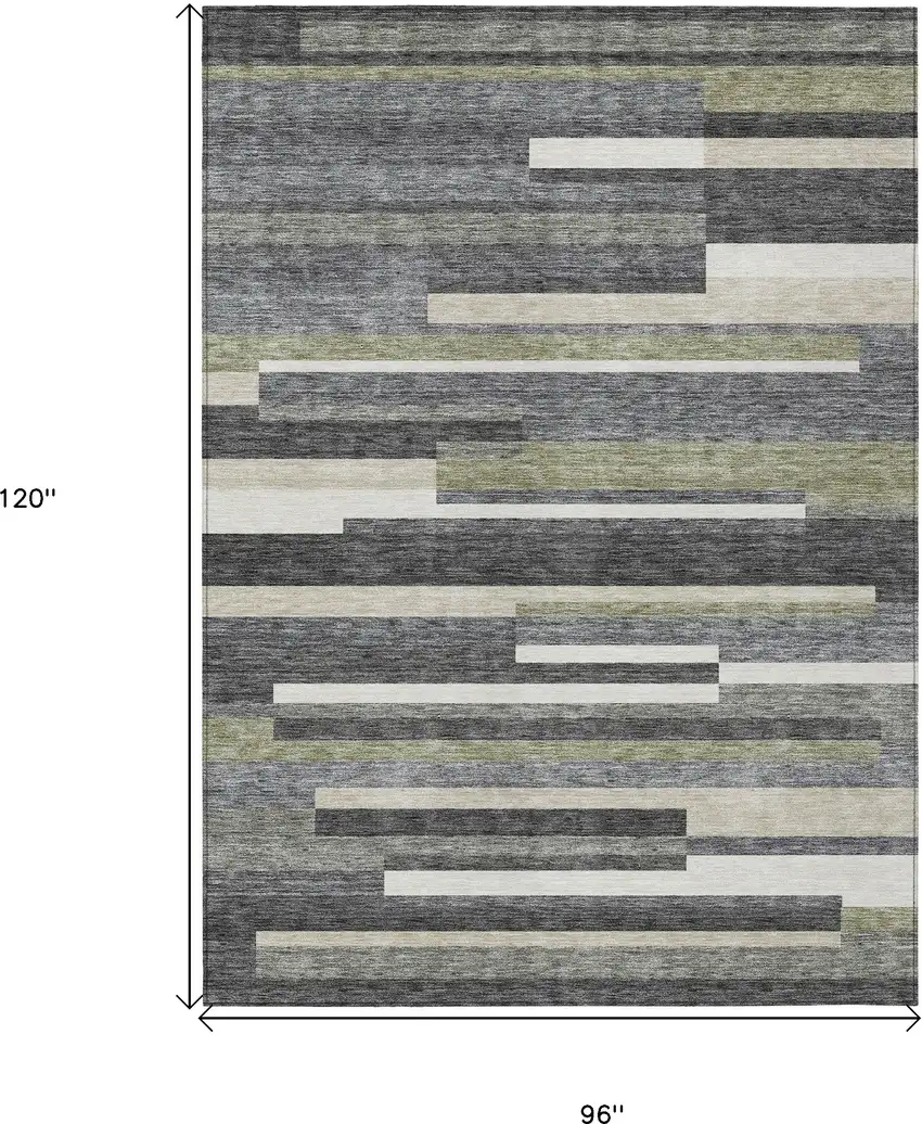 Charcoal Gray And Silver Striped Washable Indoor Outdoor Area Rug Photo 3
