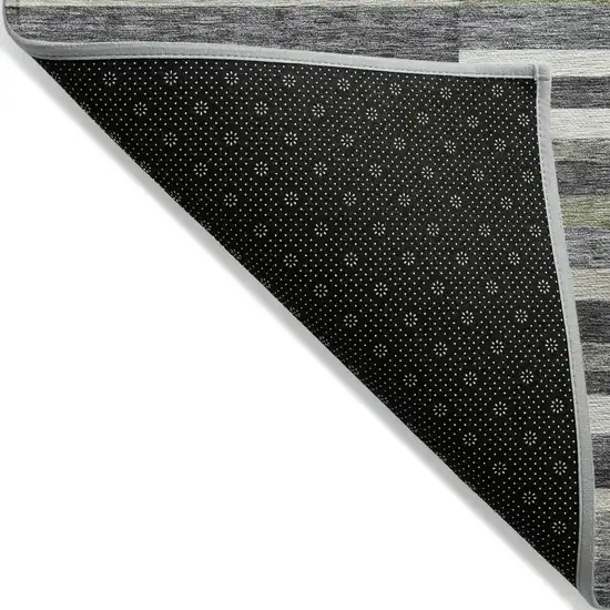 Charcoal Gray And Silver Striped Washable Indoor Outdoor Area Rug Photo 2