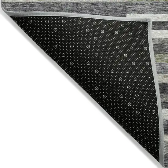 Charcoal Gray And Silver Striped Washable Indoor Outdoor Area Rug Photo 4