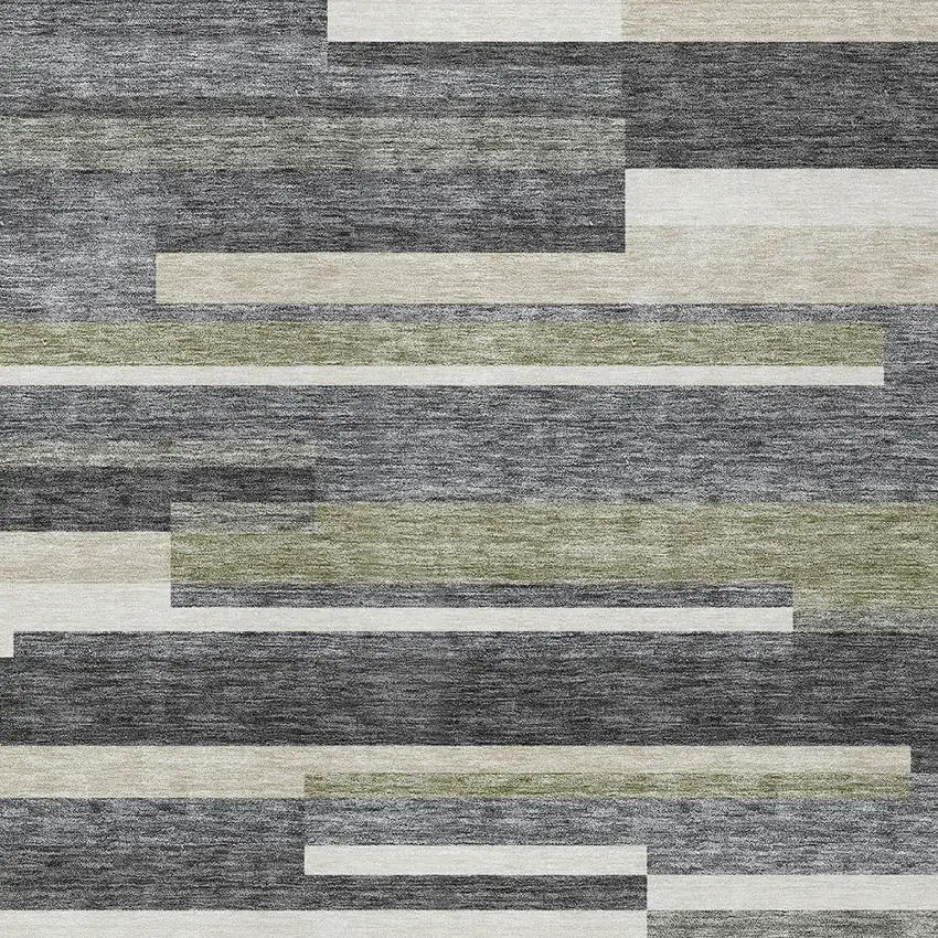 Charcoal Gray And Silver Striped Washable Indoor Outdoor Area Rug Photo 4