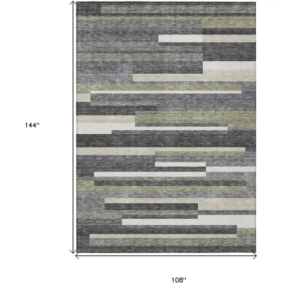 Charcoal Gray And Silver Striped Washable Indoor Outdoor Area Rug Photo 3