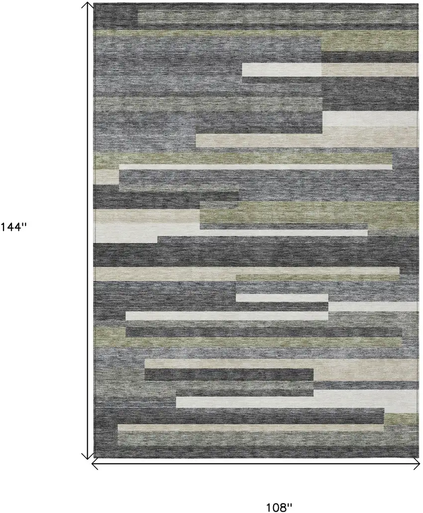 Charcoal Gray And Silver Striped Washable Indoor Outdoor Area Rug Photo 3