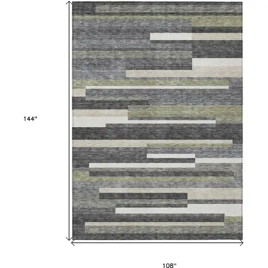 Charcoal Gray And Silver Striped Washable Indoor Outdoor Area Rug Photo 3