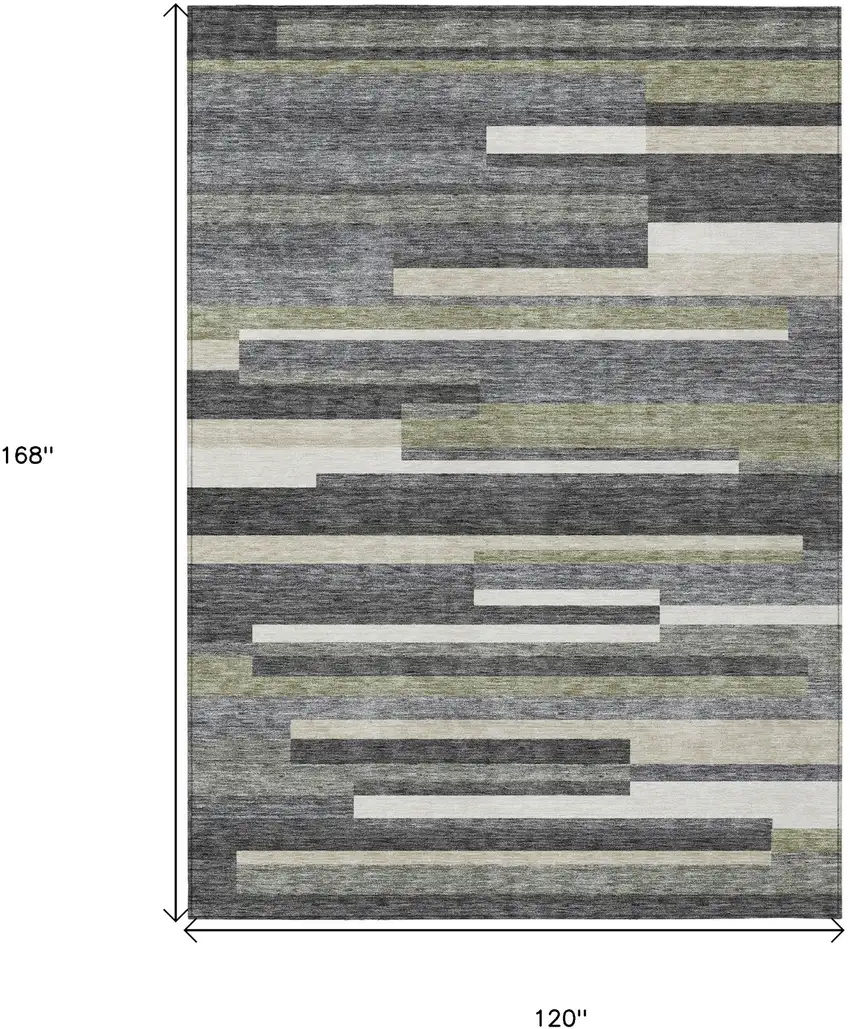 Charcoal Gray And Silver Striped Washable Indoor Outdoor Area Rug Photo 3
