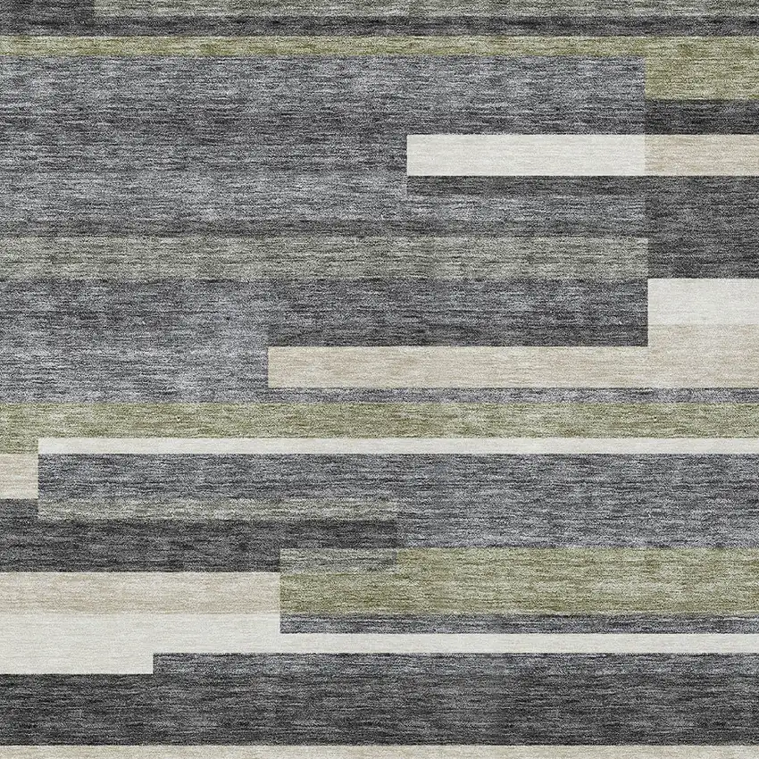 Charcoal Gray And Silver Striped Washable Indoor Outdoor Area Rug Photo 4