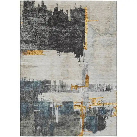 Charcoal Gray And Tan Abstract Washable Indoor Outdoor Area Rug Photo 2