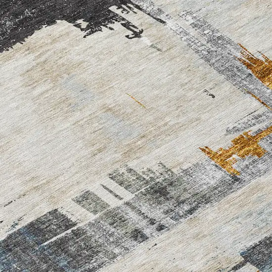 Charcoal Gray And Tan Abstract Washable Indoor Outdoor Area Rug Photo 5