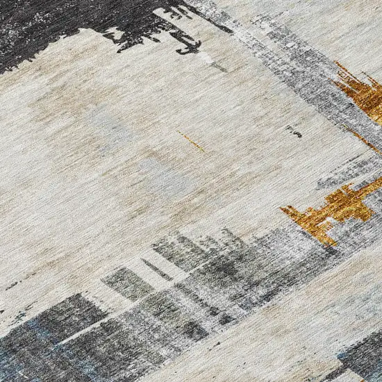 Charcoal Gray And Tan Abstract Washable Indoor Outdoor Area Rug Photo 5
