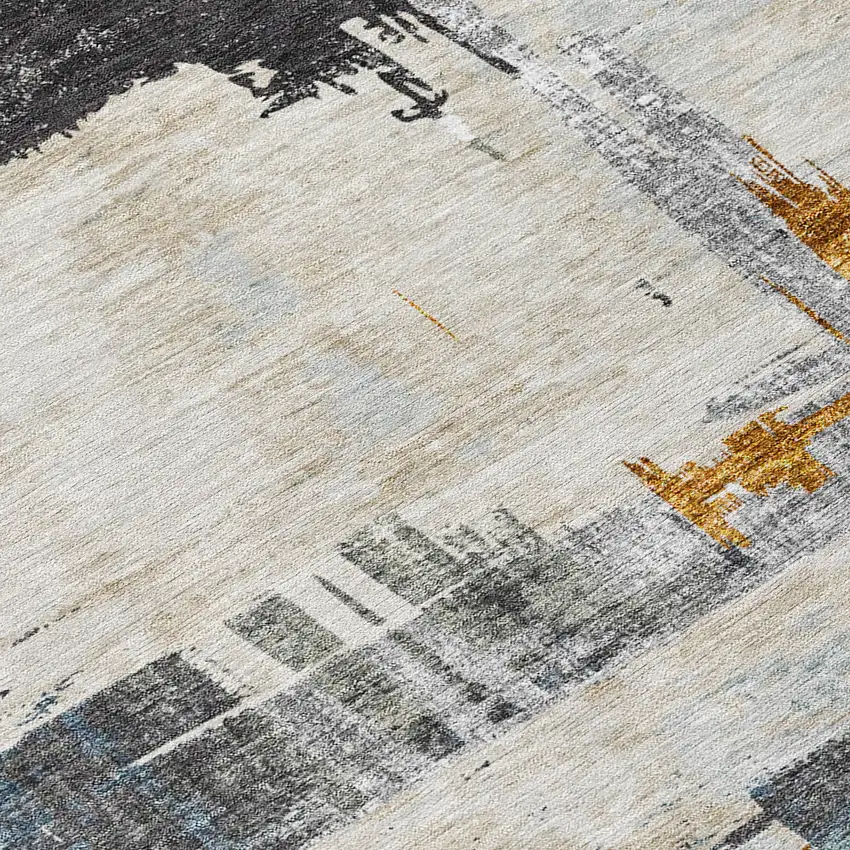 Charcoal Gray And Tan Abstract Washable Indoor Outdoor Area Rug Photo 5