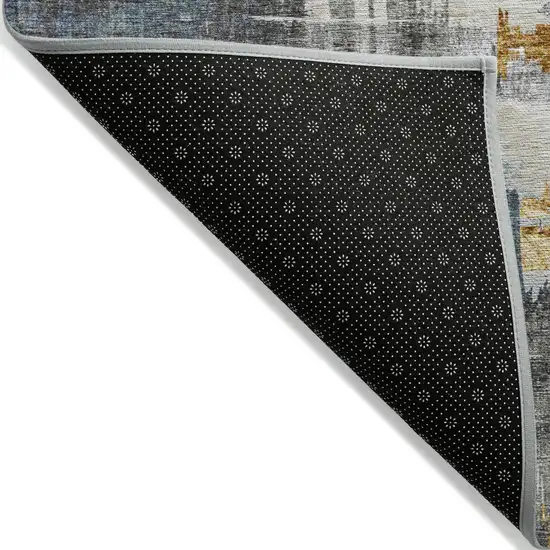 Charcoal Gray And Tan Abstract Washable Indoor Outdoor Area Rug Photo 3