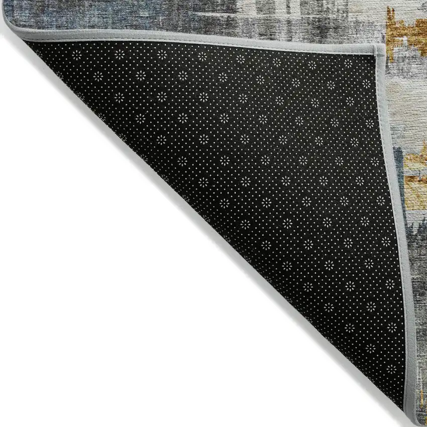 Charcoal Gray And Tan Abstract Washable Indoor Outdoor Area Rug Photo 3