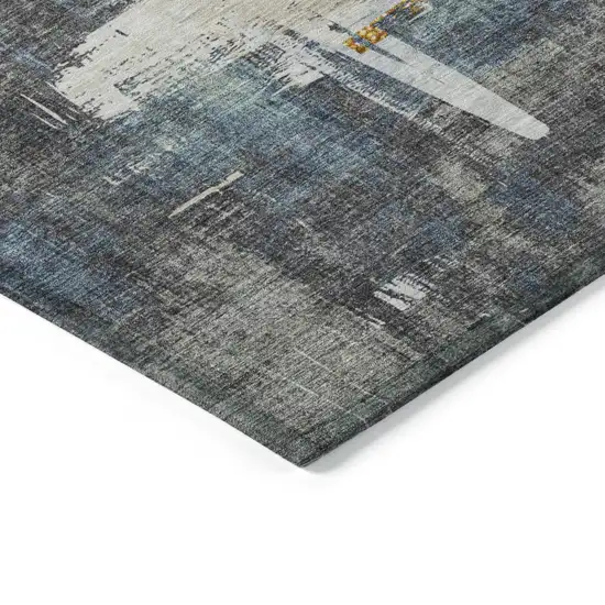 Charcoal Gray And Tan Abstract Washable Indoor Outdoor Area Rug Photo 4