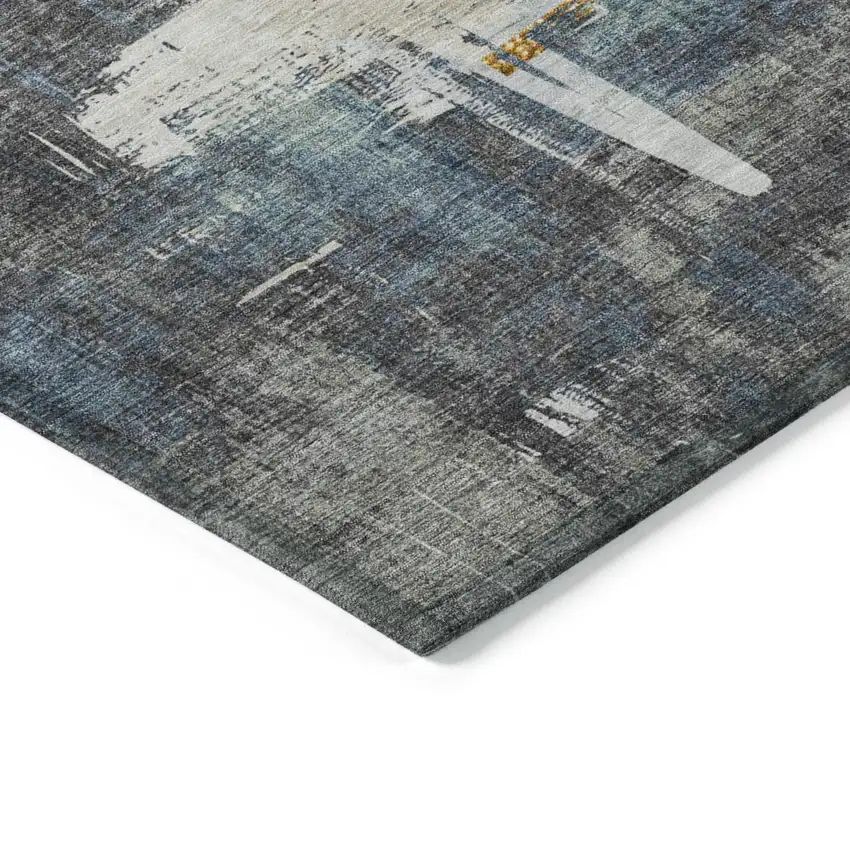 Charcoal Gray And Tan Abstract Washable Indoor Outdoor Area Rug Photo 4