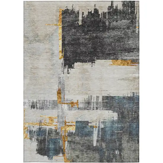 Charcoal Gray And Tan Abstract Washable Indoor Outdoor Area Rug Photo 6
