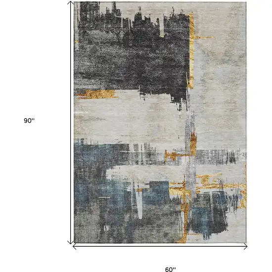 Charcoal Gray And Tan Abstract Washable Indoor Outdoor Area Rug Photo 3