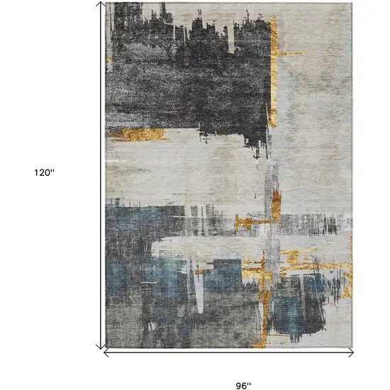 Charcoal Gray And Tan Abstract Washable Indoor Outdoor Area Rug Photo 3
