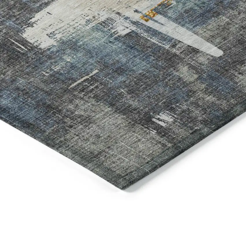 Charcoal Gray And Tan Abstract Washable Indoor Outdoor Area Rug Photo 3
