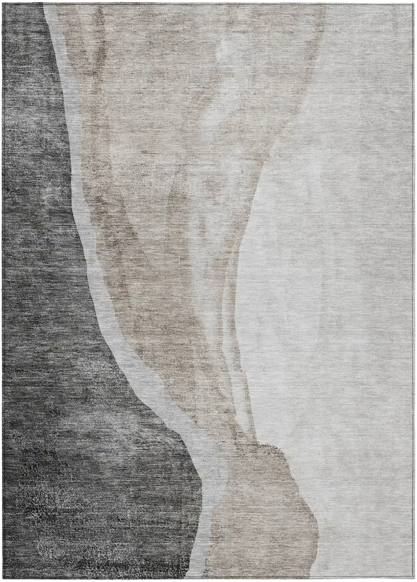 Charcoal Gray And Taupe Abstract Washable Indoor Outdoor Area Rug Photo 2
