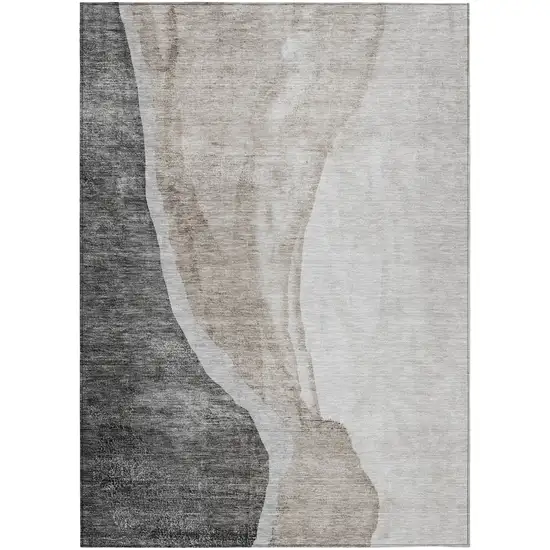 Charcoal Gray And Taupe Abstract Washable Indoor Outdoor Area Rug Photo 2