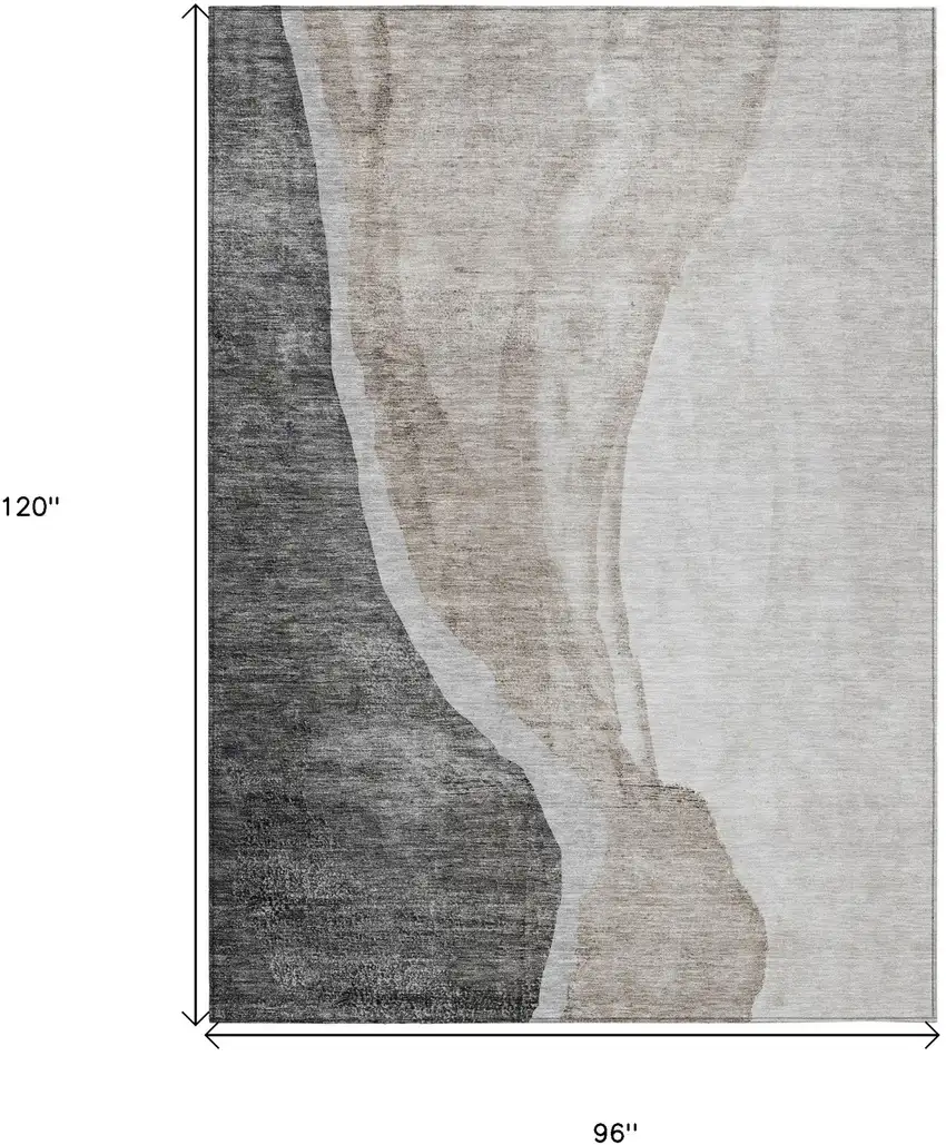 Charcoal Gray And Taupe Abstract Washable Indoor Outdoor Area Rug Photo 3