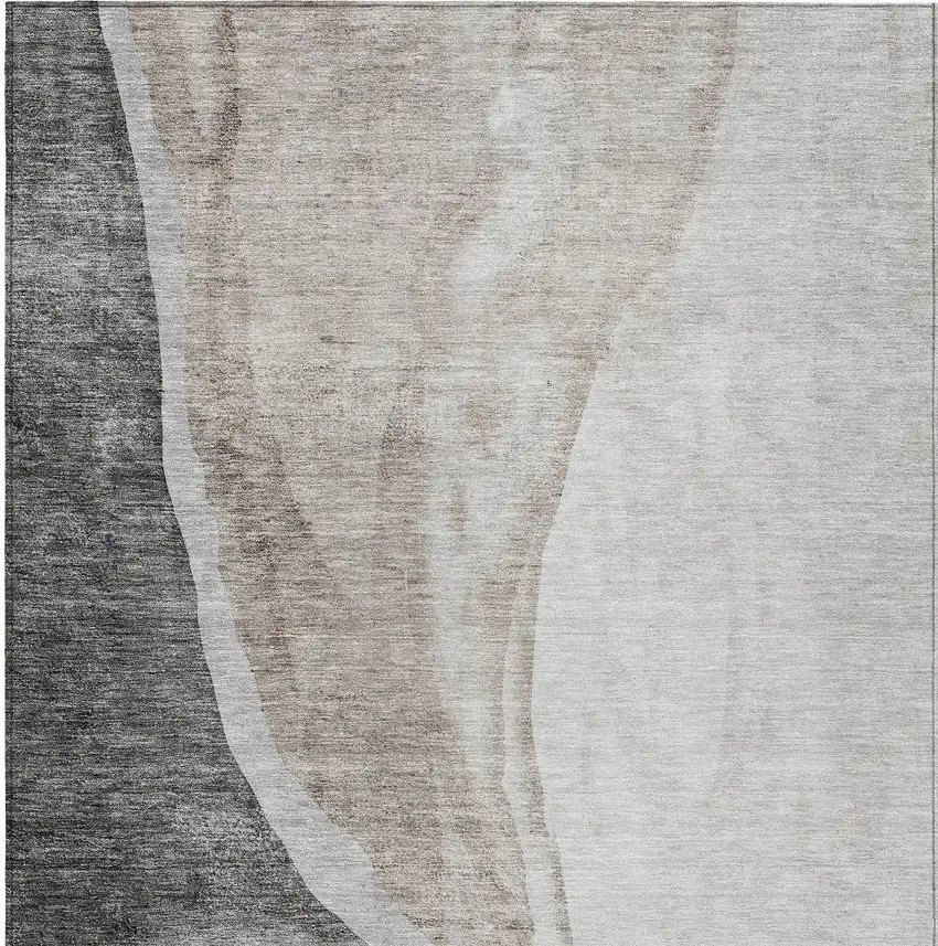 Charcoal Gray And Taupe Abstract Washable Indoor Outdoor Area Rug Photo 6